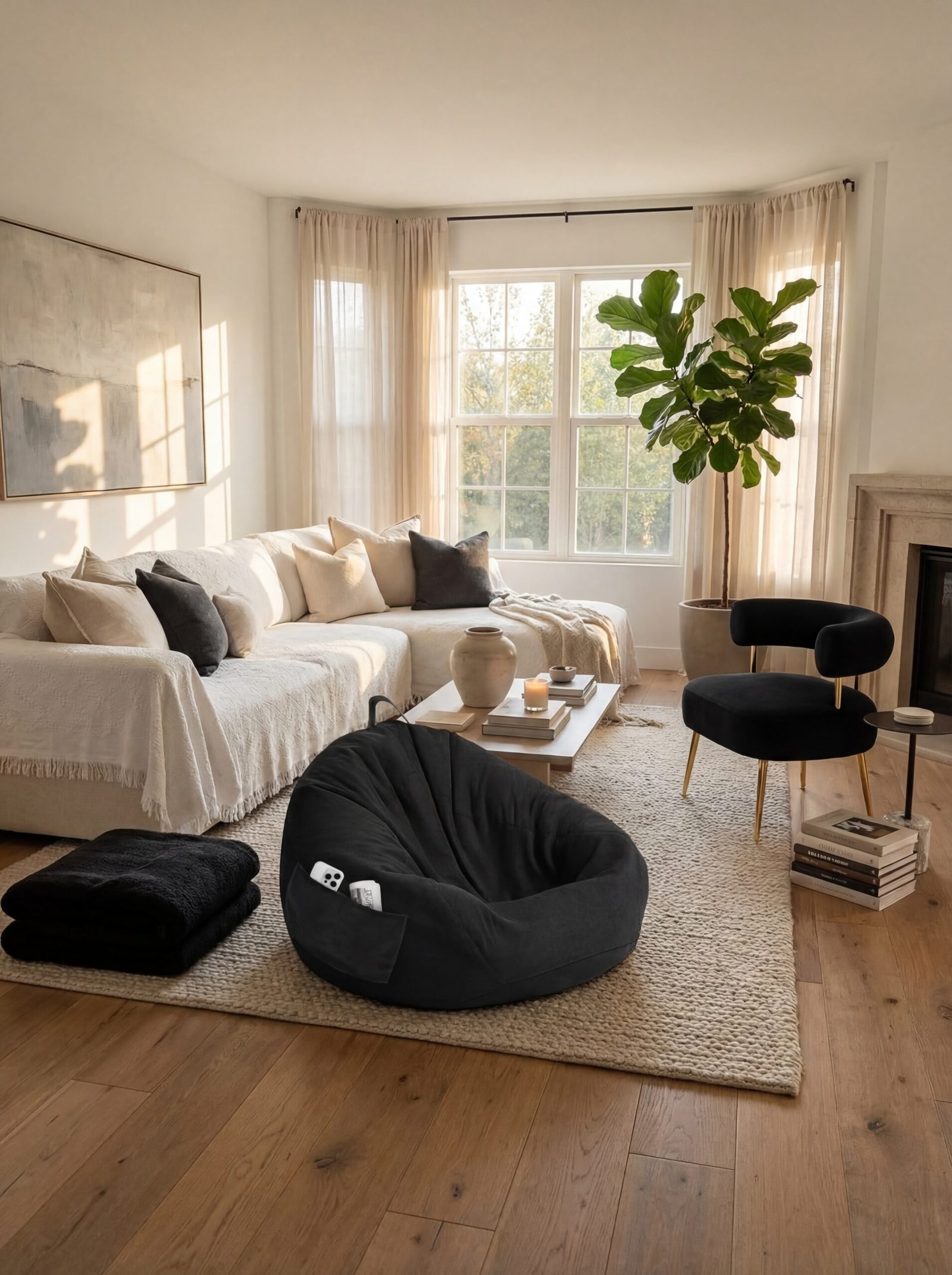 Large comfortable sectional sofa with plush seating and oversized accent chair demonstrating deep-seated comfort