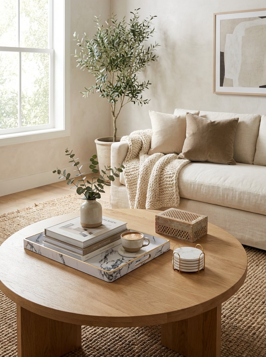 Luxurious white marble accessories including decorative serving tray with gold accents, elegant jewelry box, and sophisticated coasters showcasing timeless marble home decor