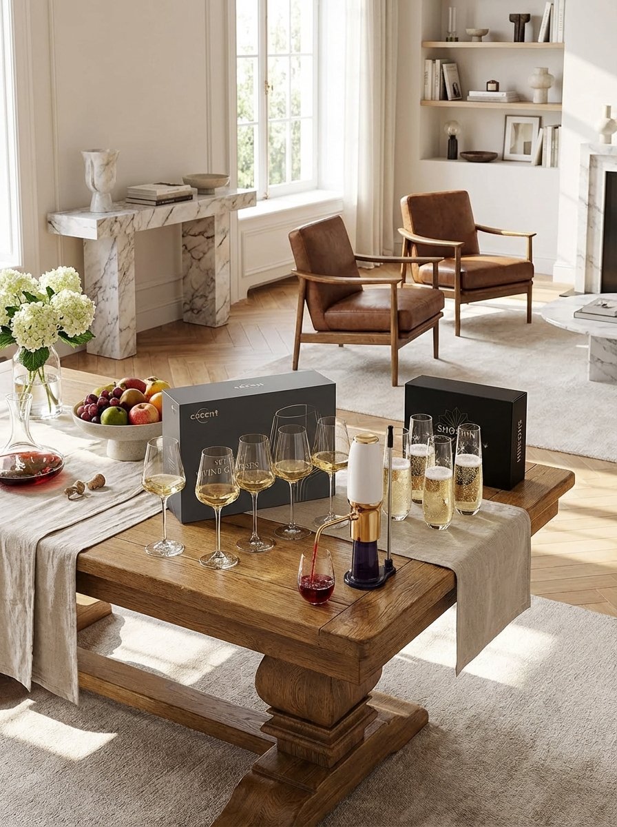 Sophisticated collection of crystal wine glasses, hand-cut champagne flutes, and elegant vintage glassware displaying timeless luxury tableware and entertaining essentials