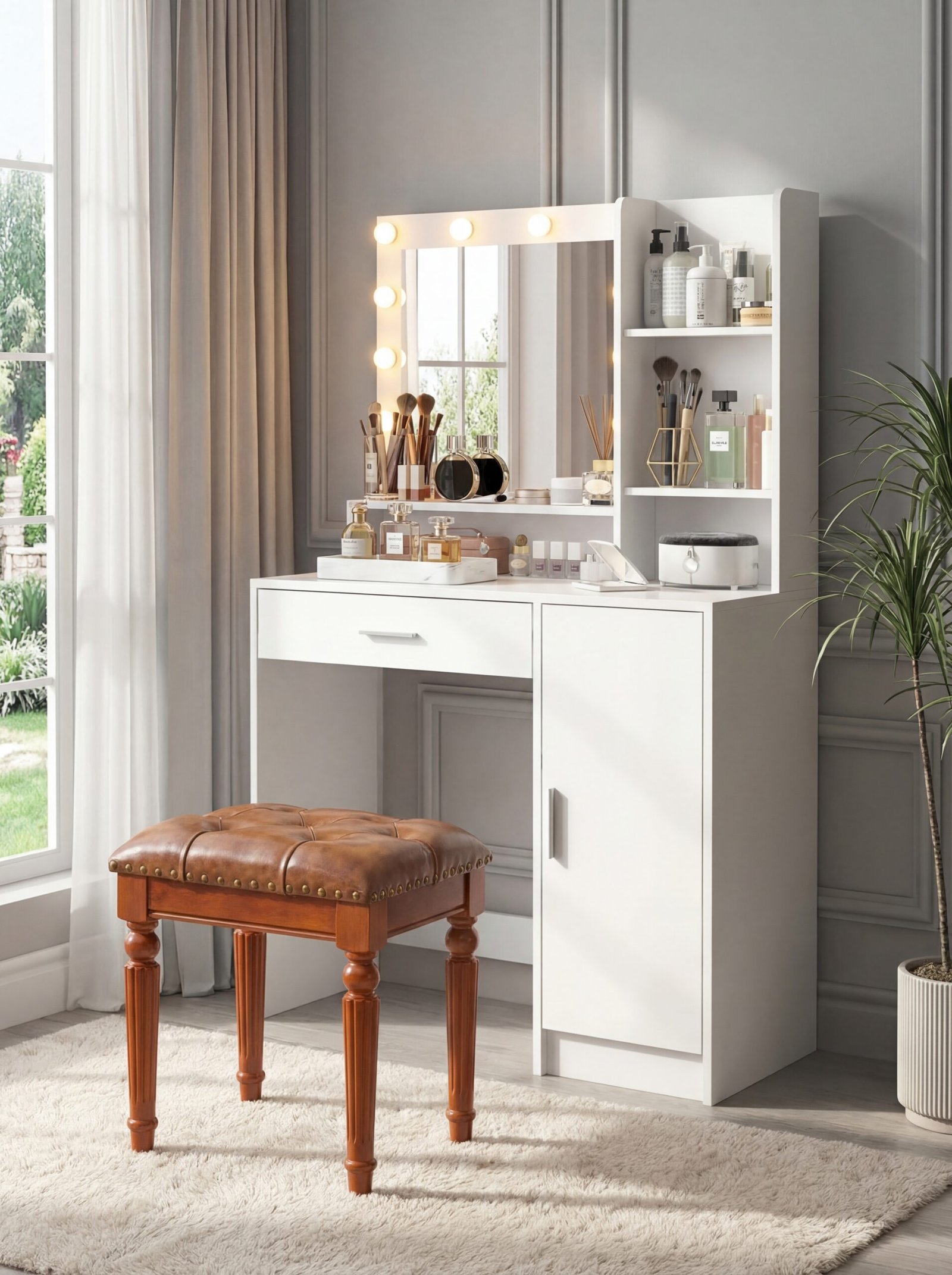 Victorian porcelain washbasin set with decorative tray for dressing room counters