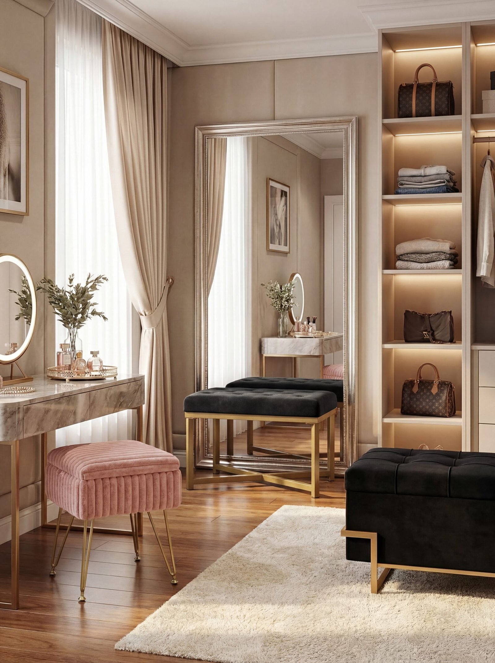 Velvet tufted ottoman bench with Victorian style suitable for all family members