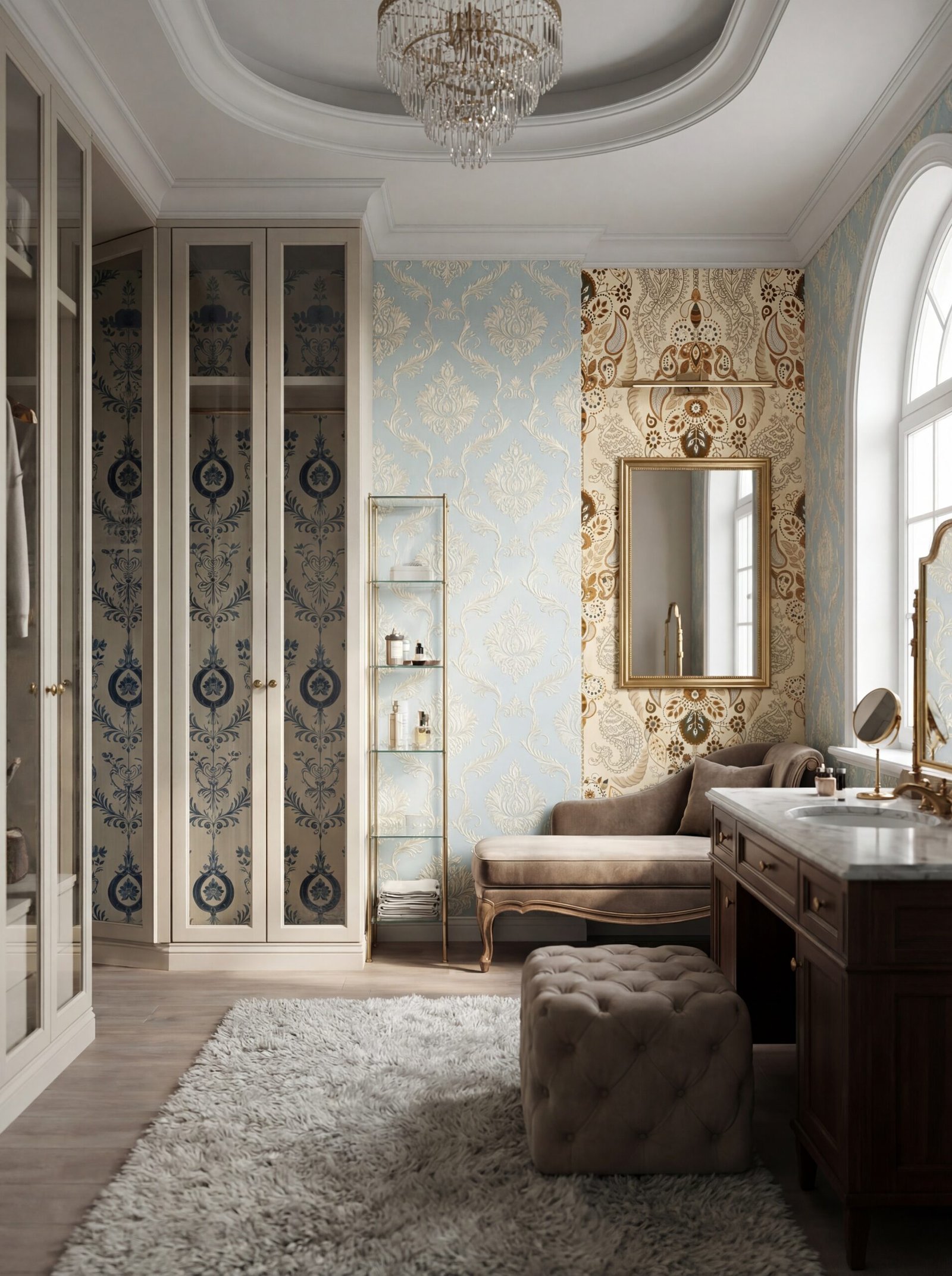 Victorian damask peel and stick wallpaper pattern blending traditional and modern design